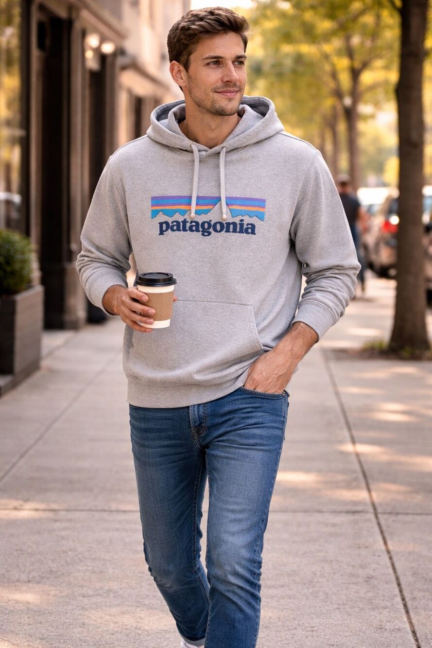 Patagonia Logo Hoodie Gray Pullover Casual Everyday Essential Men’s Small